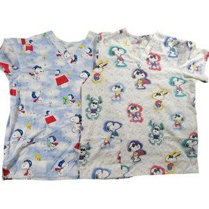 Peanuts Nursing Scrubs Snoopy All Over Print One Size Shirt Tops Work Wear